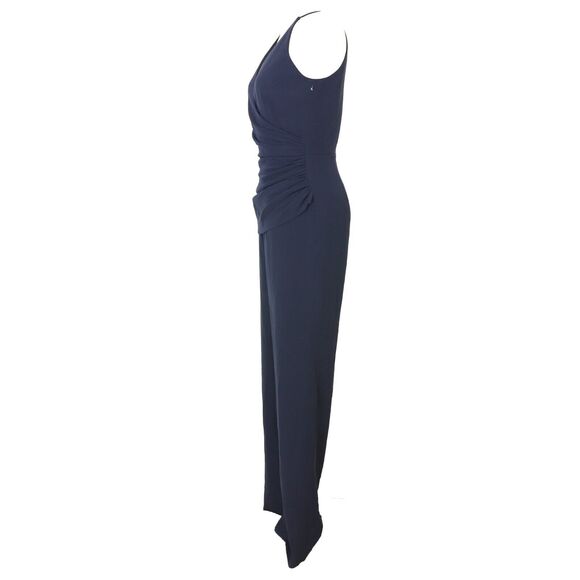DRESS THE POPULATION Sam Jumpsuit S Navy Blue Crepe Sleeveless Flare Leg EUC B74 - Picture 5 of 5